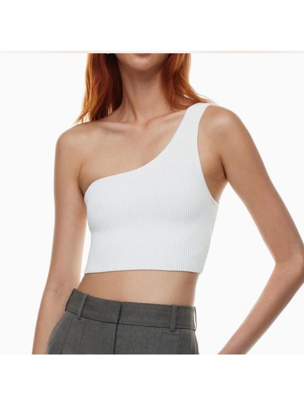 Babaton Aritzia White One Shoulder Sculpt Tank